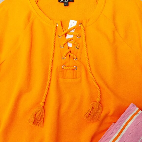 NWT J. Crew University Terry Short-sleeve Lace-up Shirt in Apricot size M - Picture 2 of 8